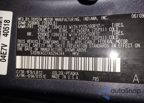 2010 Toyota Sienna Xle from USA, damaged, VIN 5TDYK4CC7AS294344